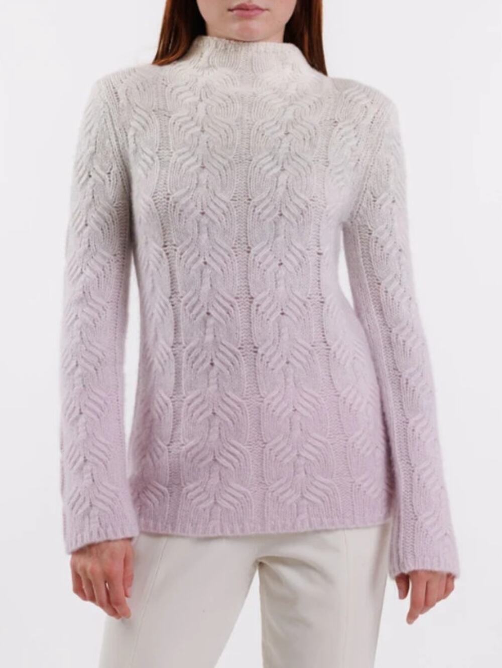TSE Cashmere and Silk Ombre Cable Knit Top Mock Neck Turtleneck Cozy Sweater